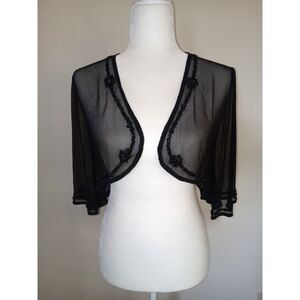 Ann Taylor 100% Silk Embellished Bolero Jacket Small Black
